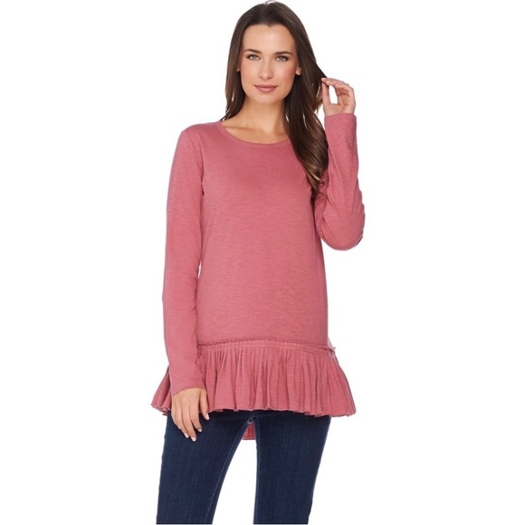 LOGO by Lori Goldstein Pink Ruffle Peplum Hem Tunic Top - Picture 3 of 11